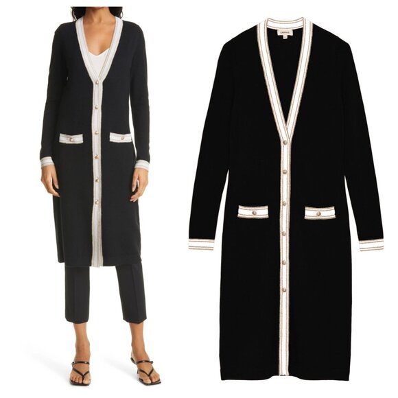 L'agence Tinsley Long Merino Wool & Cashmere Cardigan In Black